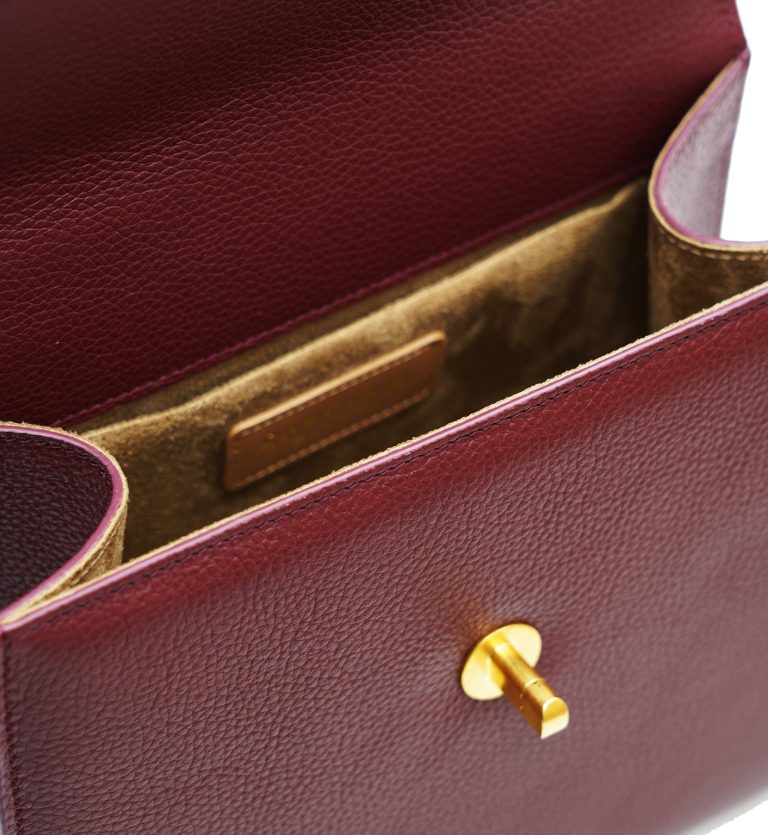 First Lady Flower-twist antique gold Burgundy leather handbag