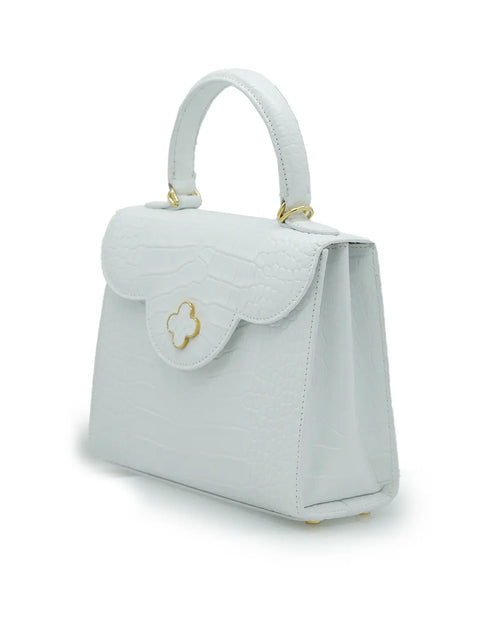 تحميل الصورة إلى عارض المعرض، First Lady White Crocodile-Embossed Calf Leather Handbag
