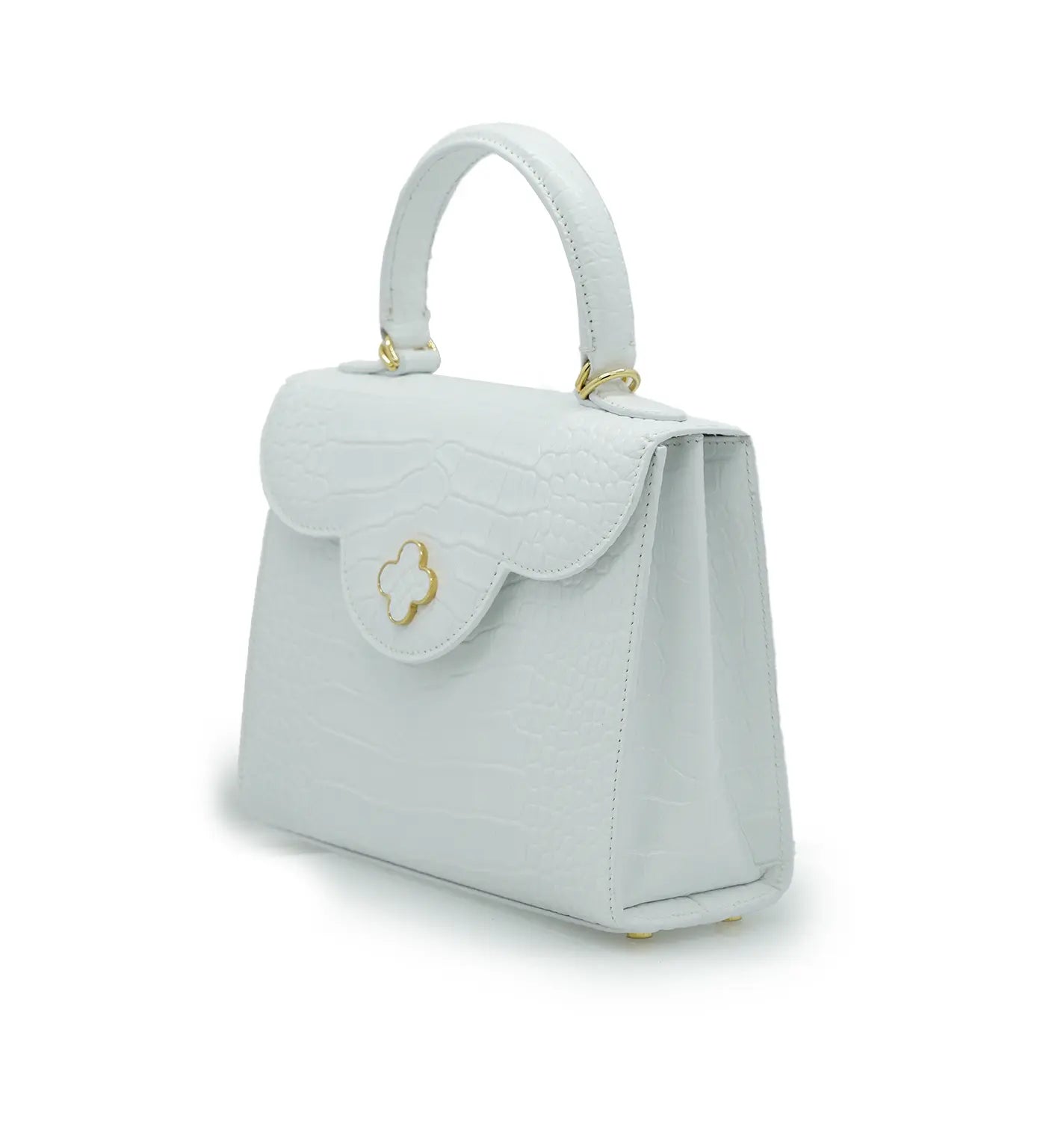 First Lady White Crocodile-Embossed Calf Leather Handbag