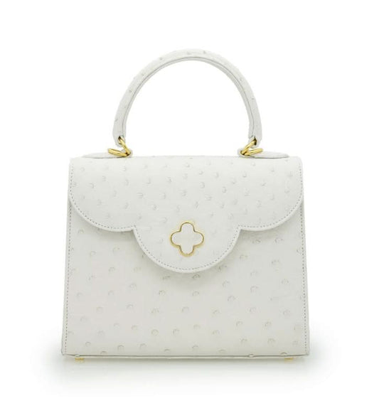 حقيبة يد السيدة الأولى من جلد النعام الأبيض