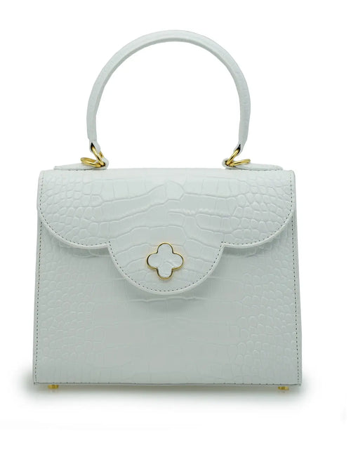 تحميل الصورة إلى عارض المعرض، First Lady White Crocodile-Embossed Calf Leather Handbag
