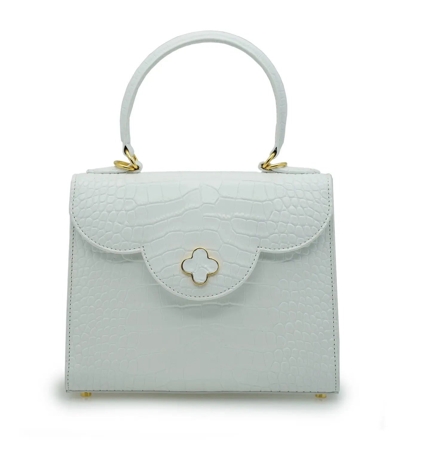 First Lady White Crocodile-Embossed Calf Leather Handbag