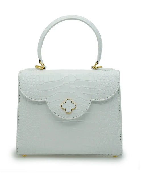 تحميل الصورة إلى عارض المعرض، First Lady White Crocodile-Embossed Calf Leather Handbag
