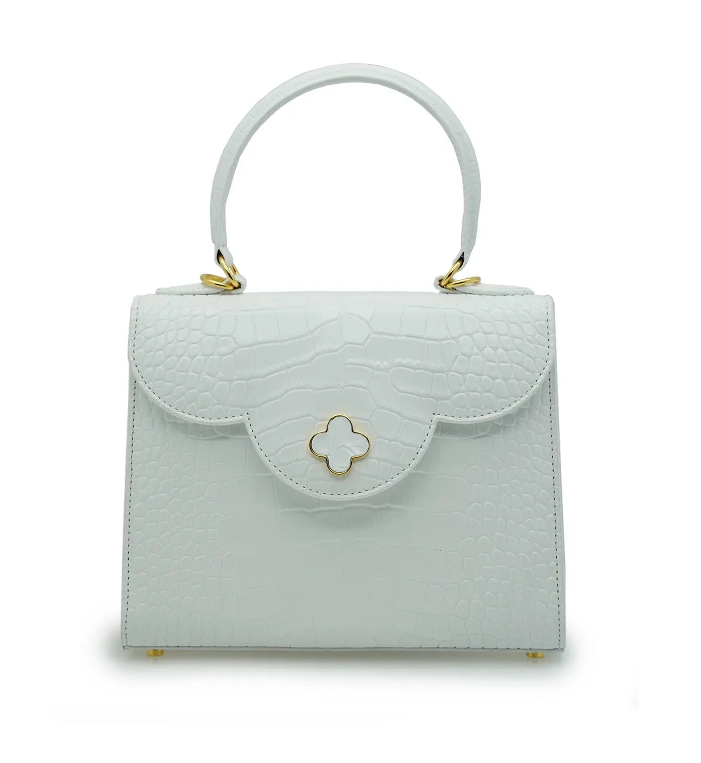 First Lady White Crocodile-Embossed Calf Leather Handbag