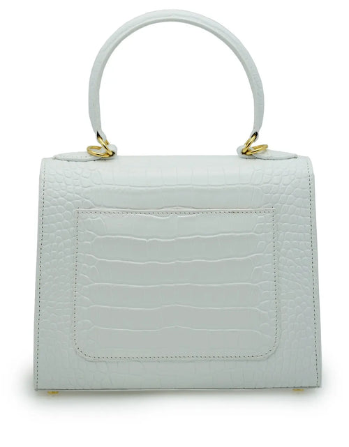 تحميل الصورة إلى عارض المعرض، First Lady White Crocodile-Embossed Calf Leather Handbag

