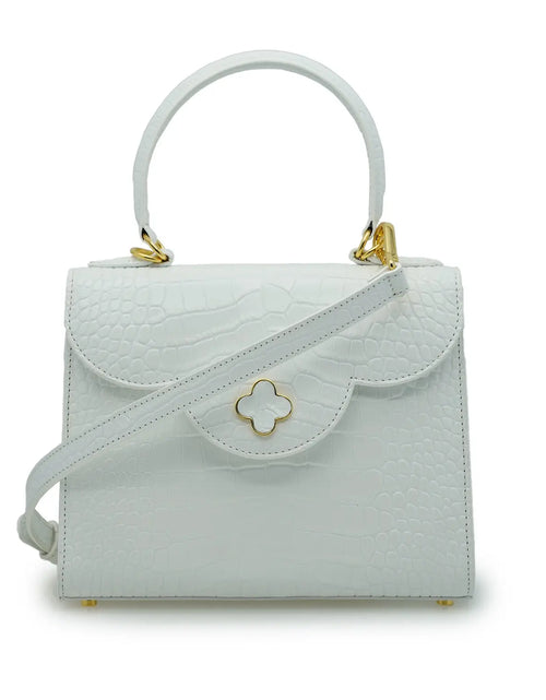 تحميل الصورة إلى عارض المعرض، First Lady White Crocodile-Embossed Calf Leather Handbag
