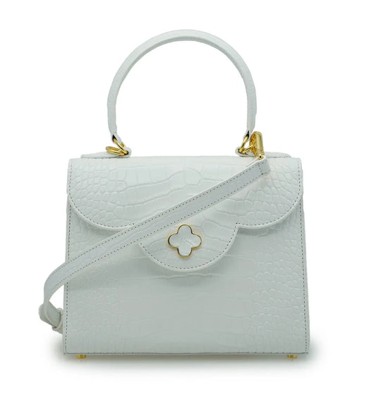 First Lady White Crocodile-Embossed Calf Leather Handbag