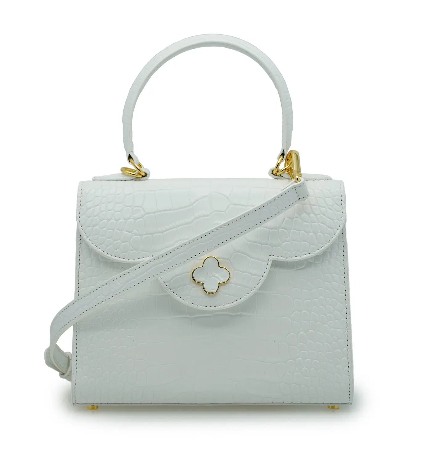 First Lady White Crocodile-Embossed Calf Leather Handbag