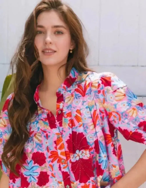 Load image into Gallery viewer, Evorin Women's Floral Puff Sleeve Button Blouse
