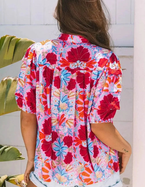 Load image into Gallery viewer, Evorin Women's Floral Puff Sleeve Button Blouse
