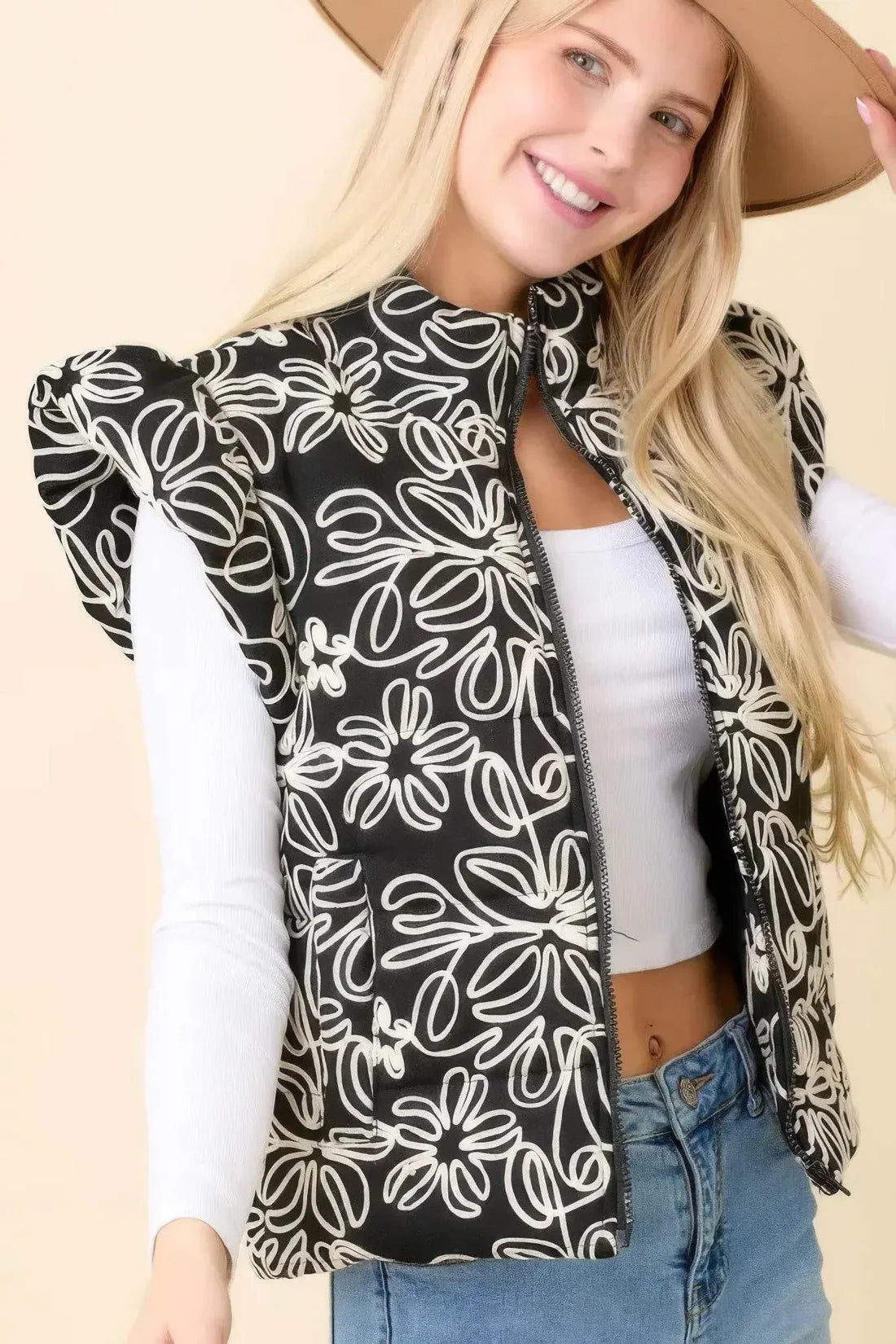 Evorin Women's Embroidered Denim Puffer Jacket