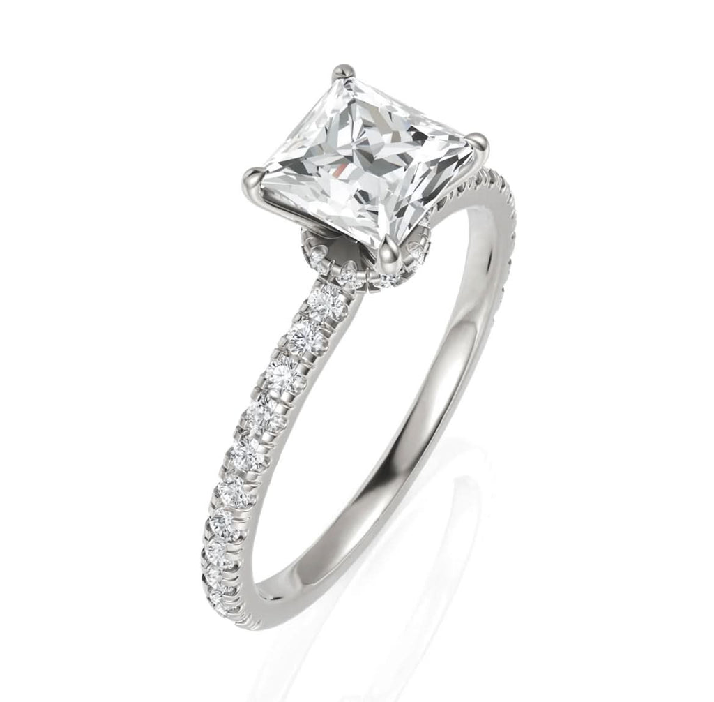 1.29CT Princess Lab Diamond Hidden Halo Accent Engagement Ring