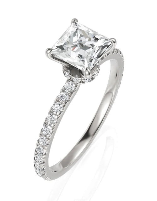 Load image into Gallery viewer, 1.29CT Princess Lab Diamond Hidden Halo Accent Engagement Ring
