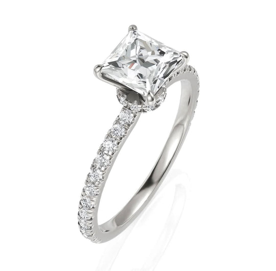 1.29CT Princess Lab Diamond Hidden Halo Accent Engagement Ring