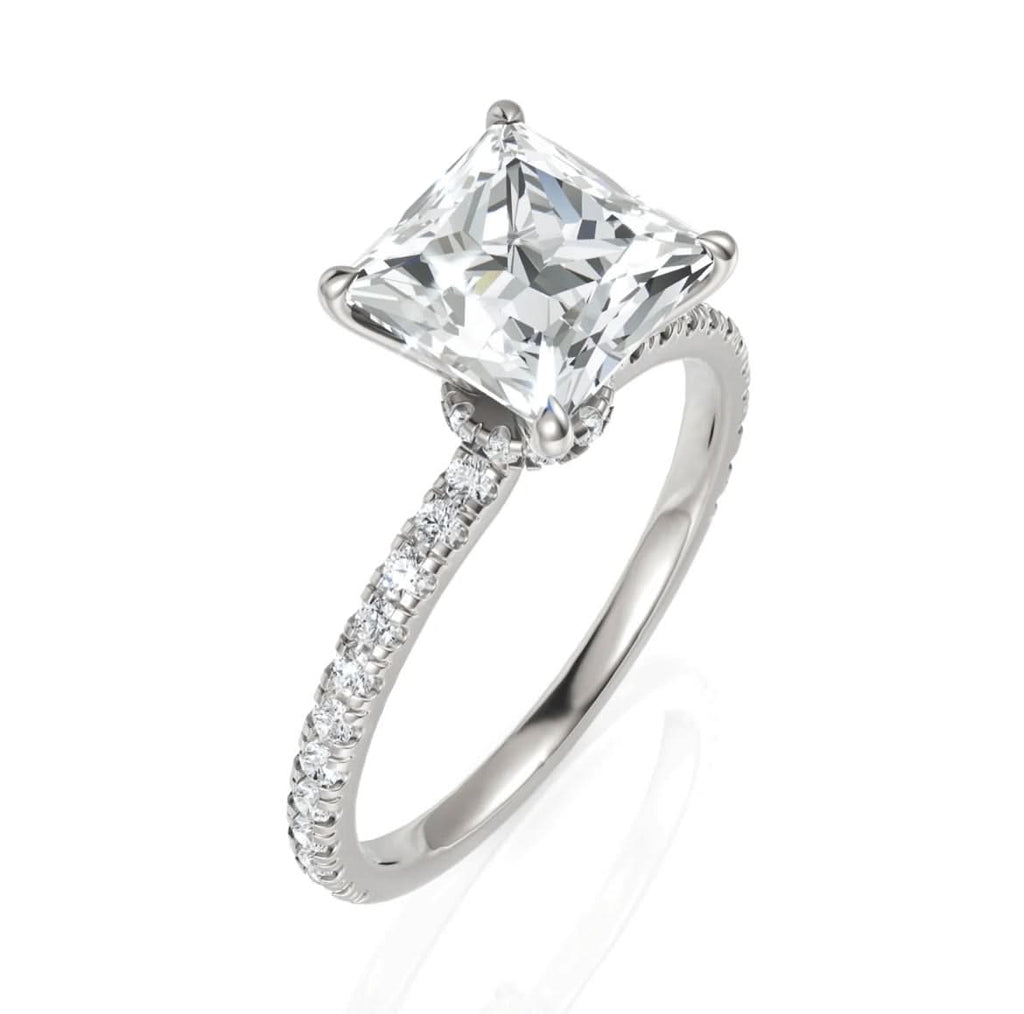 2.29CT Princess Lab Diamond Hidden Halo Accent Engagement Ring