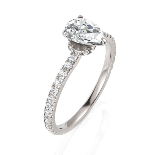 1.03CT Pear Lab Diamond Hidden Halo Accent Engagement Ring