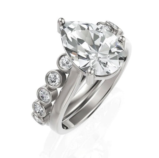 3.09CT Pear Lab Diamond Bridal Set Ring