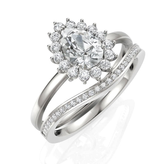 0.92CT Pear Lab Diamond Halo Twin Wedding Ring