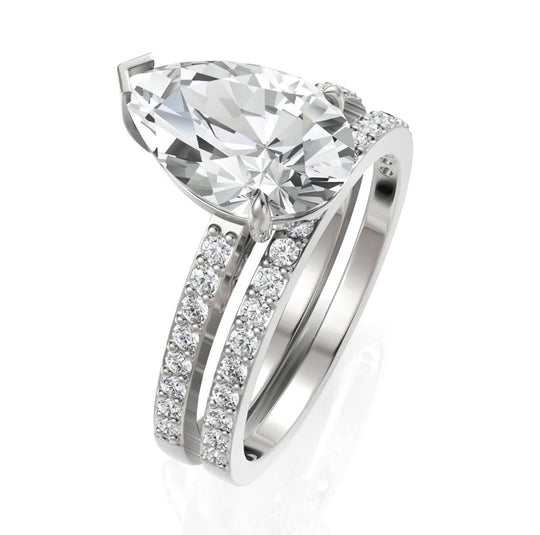 3.44CT Pear Lab Diamond Bridal Set Ring