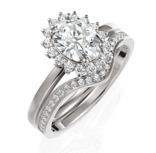 1.02CT Oval Lab Diamond Halo Twin Wedding Ring