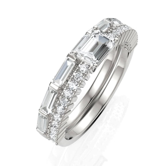 1.13CT Emerald Lab Diamond Bridal Twin Wedding Ring