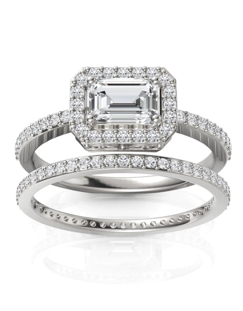 Load image into Gallery viewer, 1.06CT Emerald Lab Diamond Halo Bridal Duo Wedding Ring
