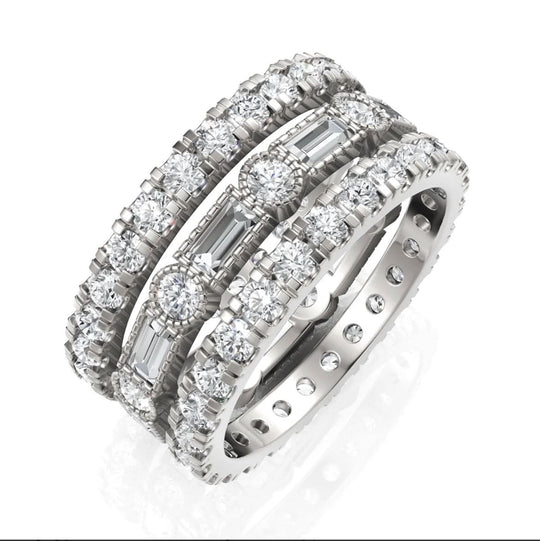 3.02CT Baguette Round Lab Diamond Bridal Set Ring