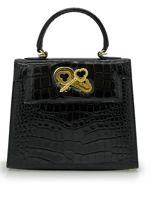 Load image into Gallery viewer, Lady Cardinal Black Crocodile -Embossed Calf Leather Handbag
