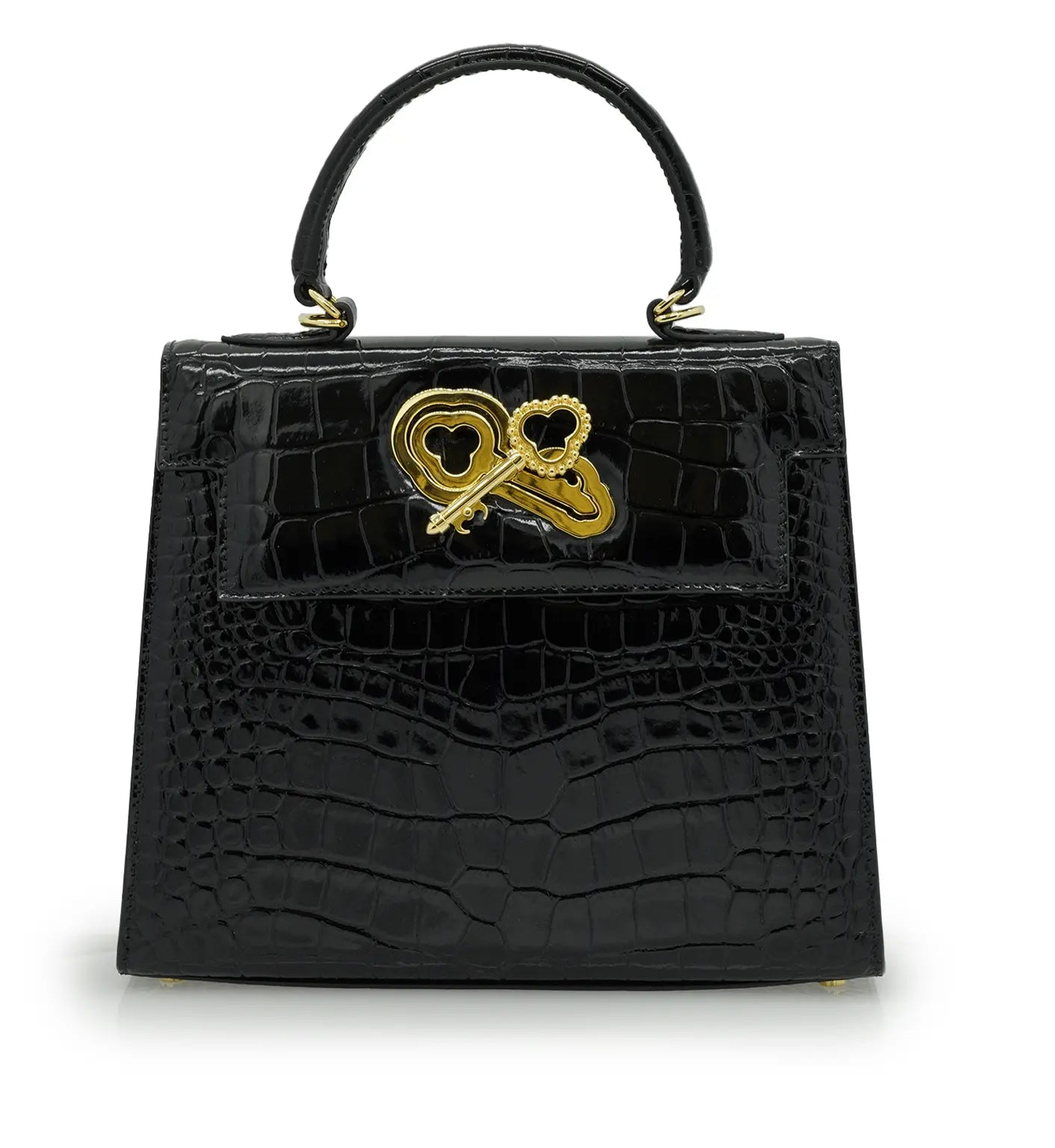 Lady Cardinal Black Crocodile -Embossed Calf Leather Handbag