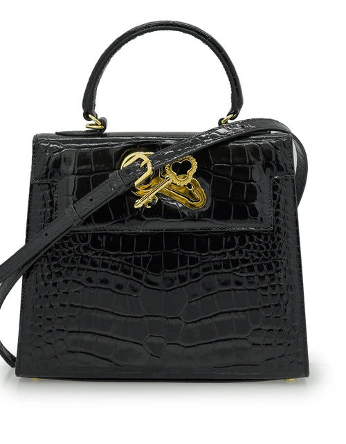 Load image into Gallery viewer, Lady Cardinal Black Crocodile -Embossed Calf Leather Handbag
