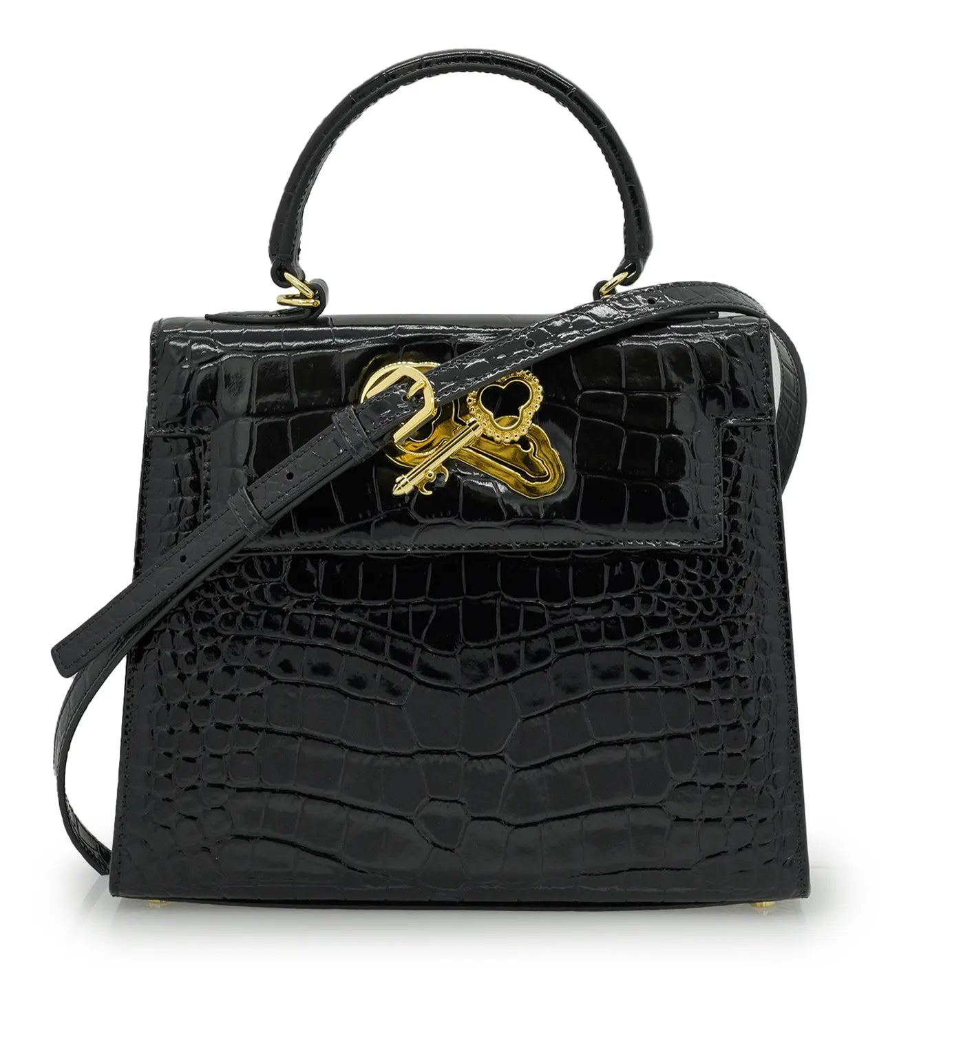 Lady Cardinal Black Crocodile -Embossed Calf Leather Handbag