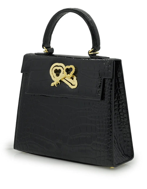Load image into Gallery viewer, Lady Cardinal Black Crocodile -Embossed Calf Leather Handbag
