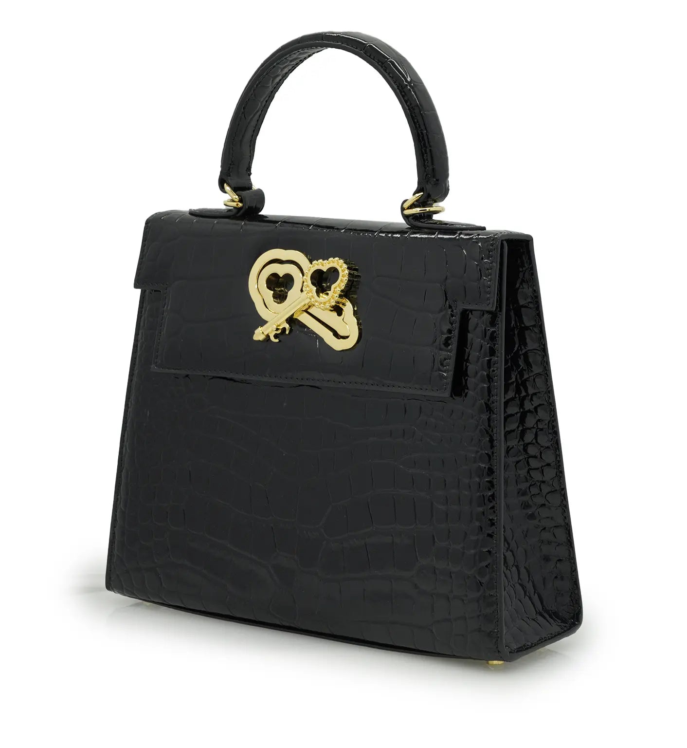 Lady Cardinal Black Crocodile -Embossed Calf Leather Handbag