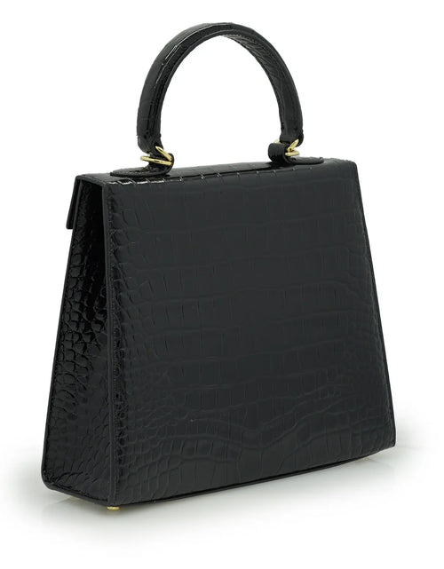 Load image into Gallery viewer, Lady Cardinal Black Crocodile -Embossed Calf Leather Handbag
