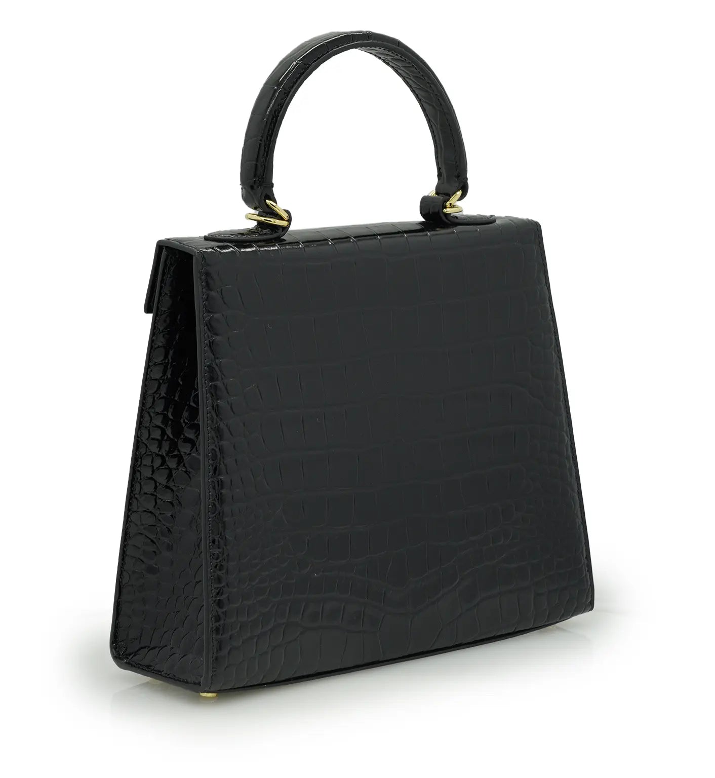 Lady Cardinal Black Crocodile -Embossed Calf Leather Handbag
