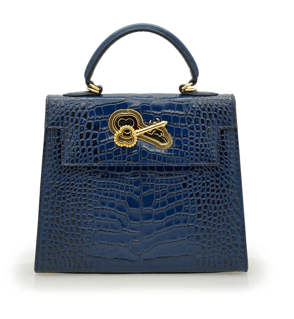 Lady Cardinal Blue Night Crocodile-Embossed Calf Leather Handbag