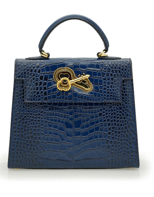 تحميل الصورة إلى عارض المعرض، Lady Cardinal Blue Night Crocodile-Embossed Calf Leather Handbag
