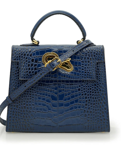 تحميل الصورة إلى عارض المعرض، Lady Cardinal Blue Night Crocodile-Embossed Calf Leather Handbag
