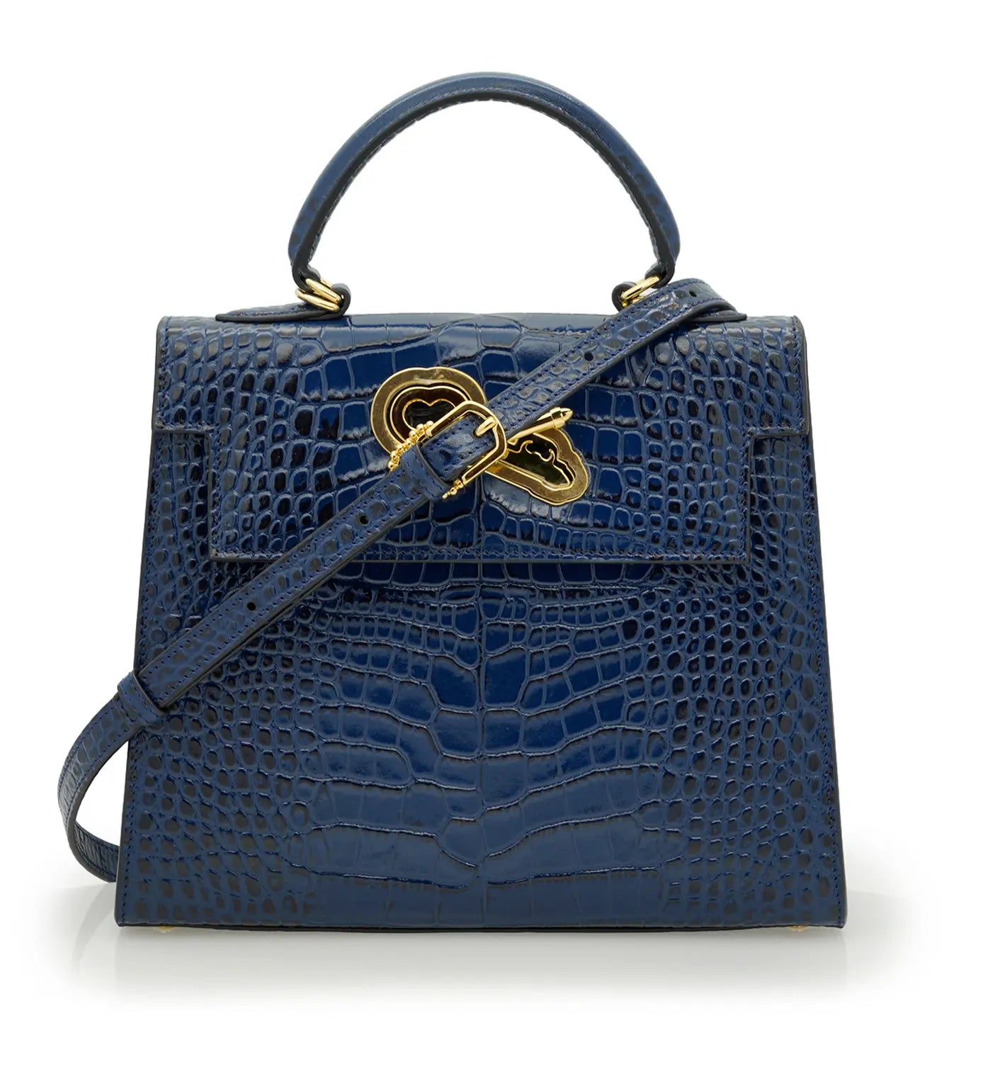 Lady Cardinal Blue Night Crocodile-Embossed Calf Leather Handbag