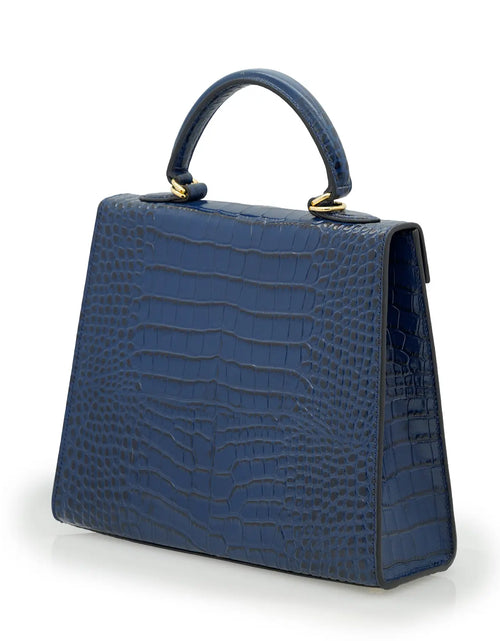 تحميل الصورة إلى عارض المعرض، Lady Cardinal Blue Night Crocodile-Embossed Calf Leather Handbag
