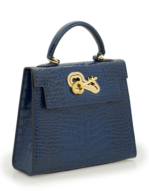 تحميل الصورة إلى عارض المعرض، Lady Cardinal Blue Night Crocodile-Embossed Calf Leather Handbag
