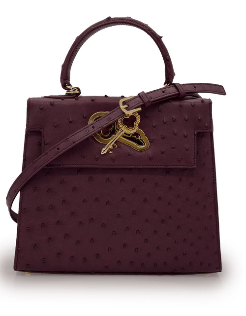 Load image into Gallery viewer, Lady Cardinal Time Keys 25 Burgundy Ostrich leather bag
