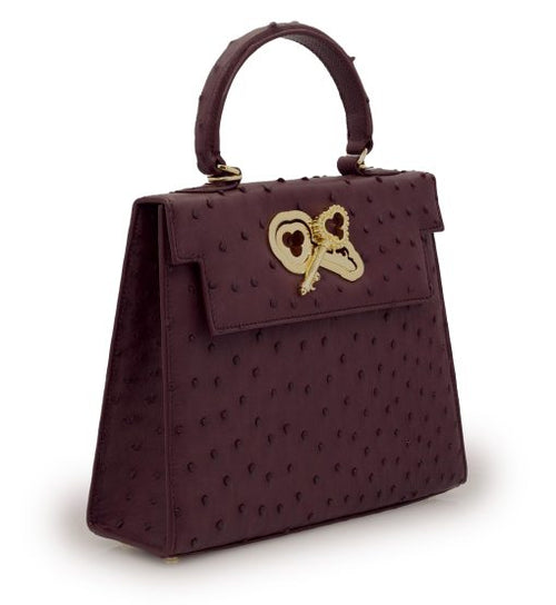 Load image into Gallery viewer, Lady Cardinal Time Keys 25 Burgundy Ostrich leather bag
