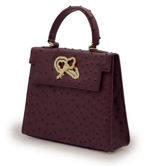 Load image into Gallery viewer, Lady Cardinal Time Keys 25 Burgundy Ostrich leather bag
