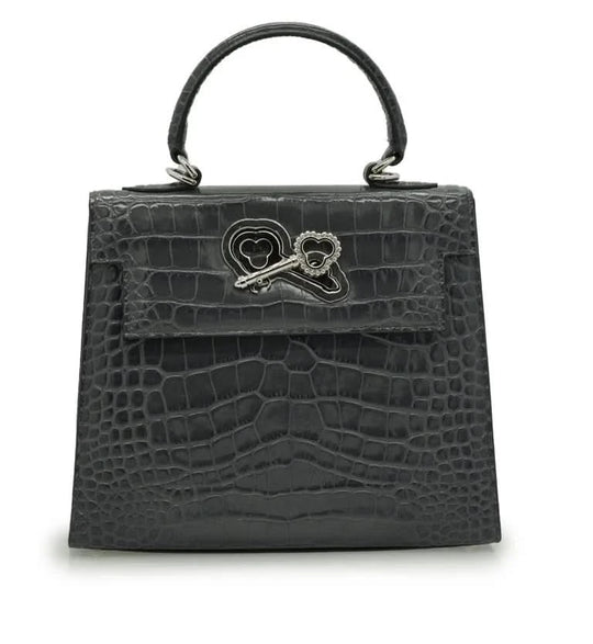 Lady Cardinal 25 Grey croc embossed leather bag