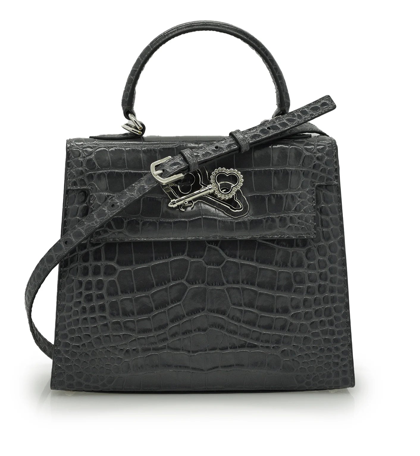 Lady Cardinal 25 Grey croc embossed leather bag