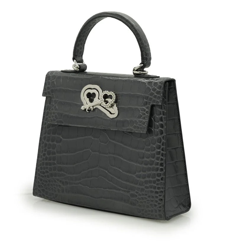 Lady Cardinal 25 Grey croc embossed leather bag