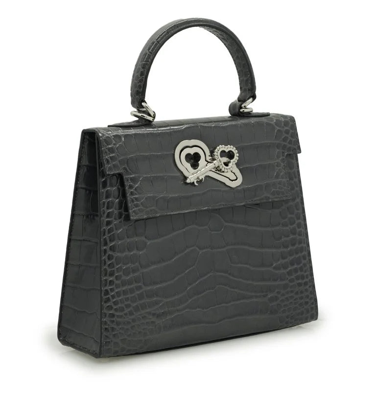 Lady Cardinal 25 Grey croc embossed leather bag