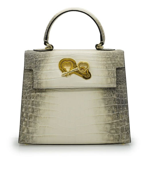 Lady Cardinal 25 Himalaya beige croc embossed leather bag