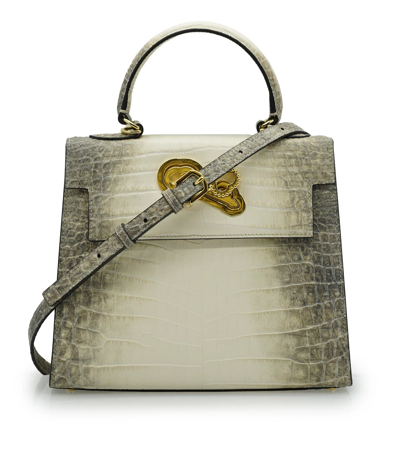 Lady Cardinal 25 Himalaya beige croc embossed leather bag